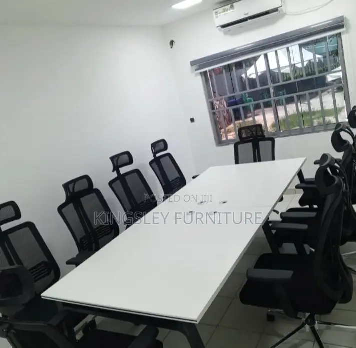 Conference Table by 10 Chairs With Metal Legs