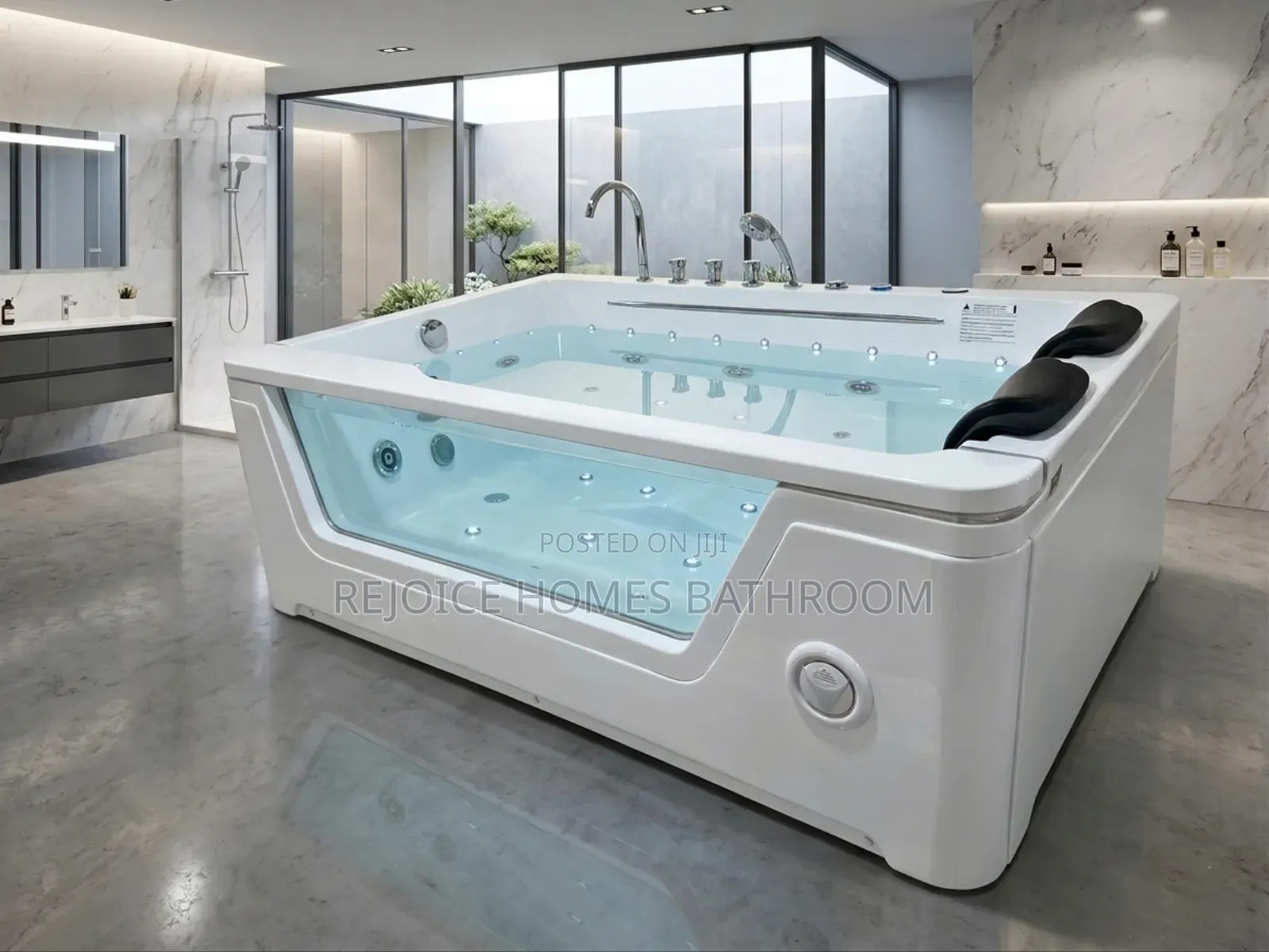 Luxury Glass-Front Double Person Hydro-Massage Jacuzzi Bathtub