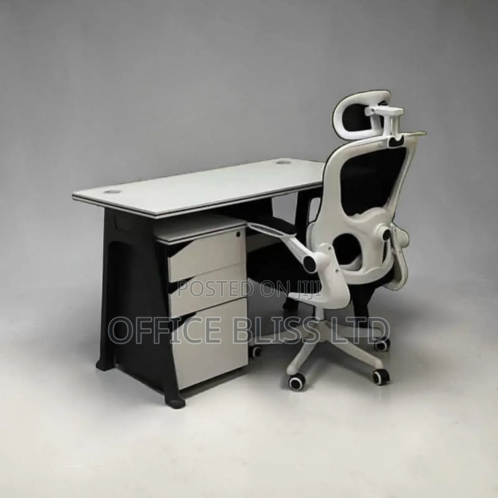 A Set of Office Table ( White Gray) Egornomic Office Chair