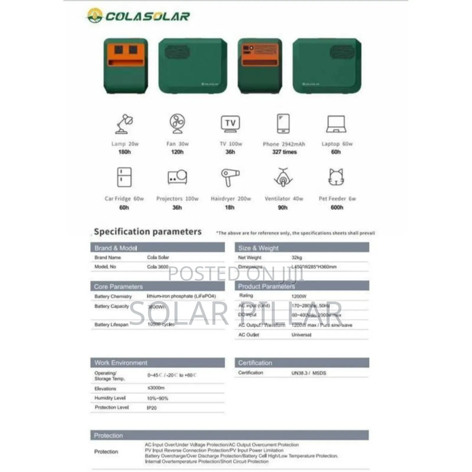 Cola Solar 3600wh Solar Generator – For Home ,Offices and Industries