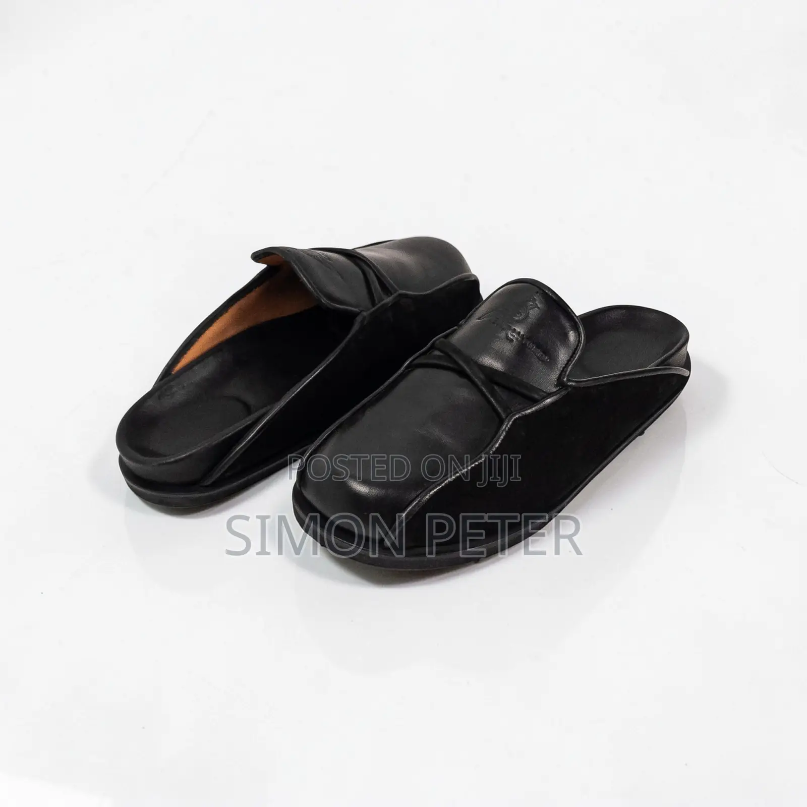 Men's Black Leather and Suede Slippers/Mules