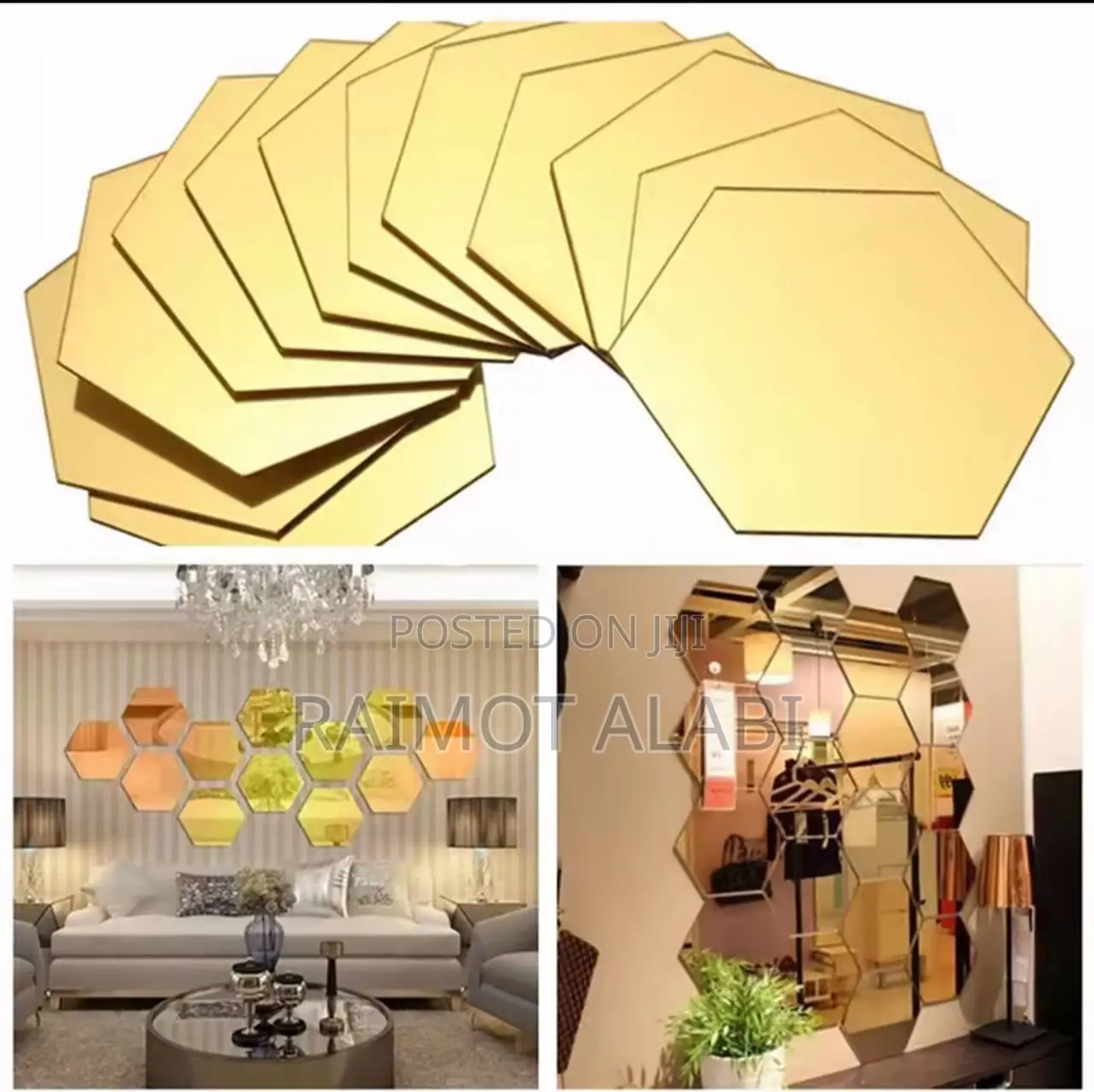 12pcs Acrylic Hexagon Decorative Mirror