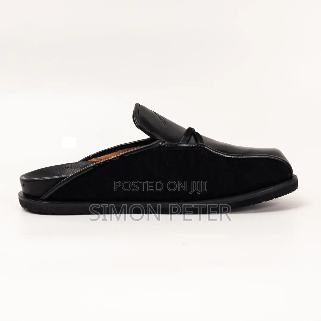 Men's Black Leather and Suede Slippers/Mules