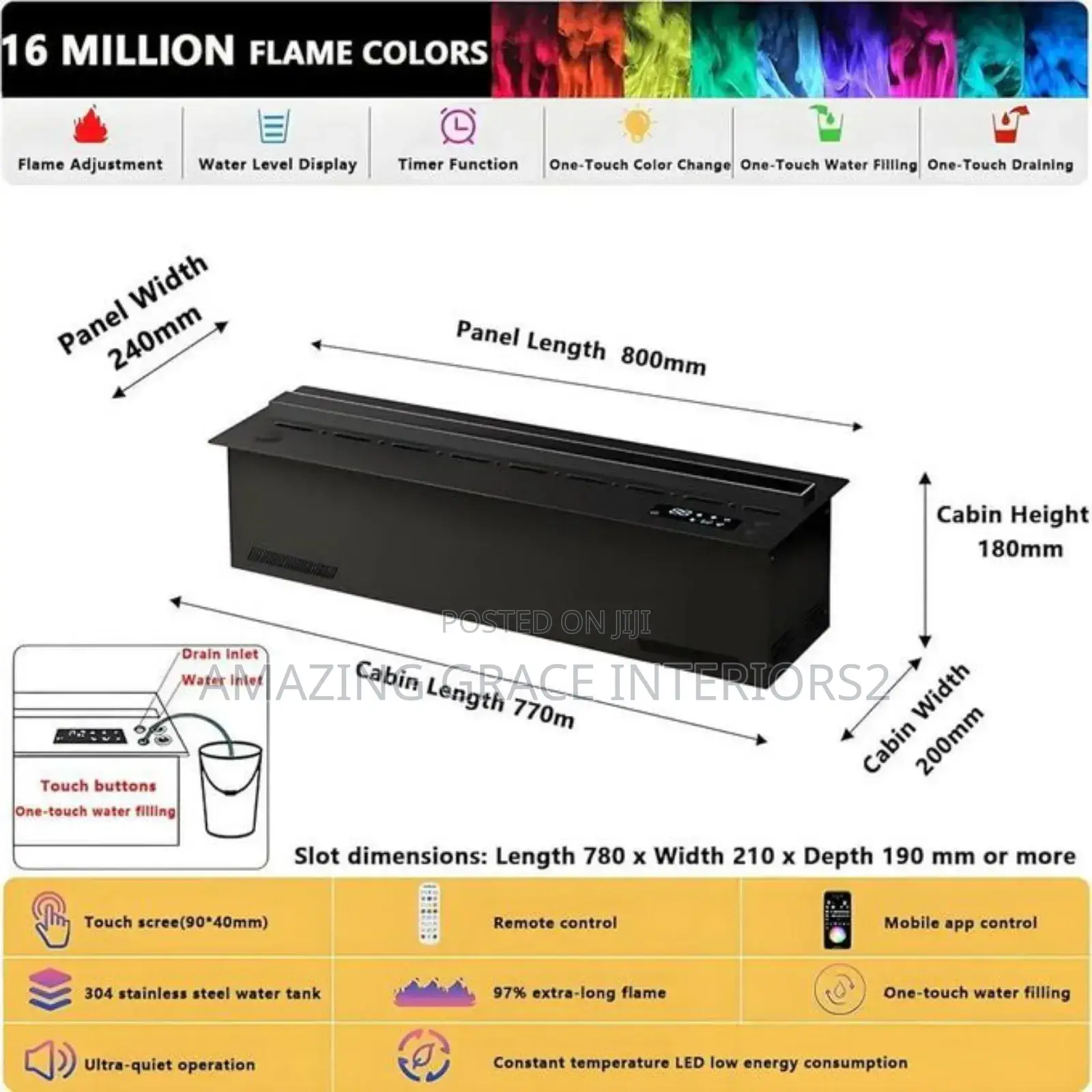 Modern Electric 3d Water Vapor Fireplace- 1.2mtr