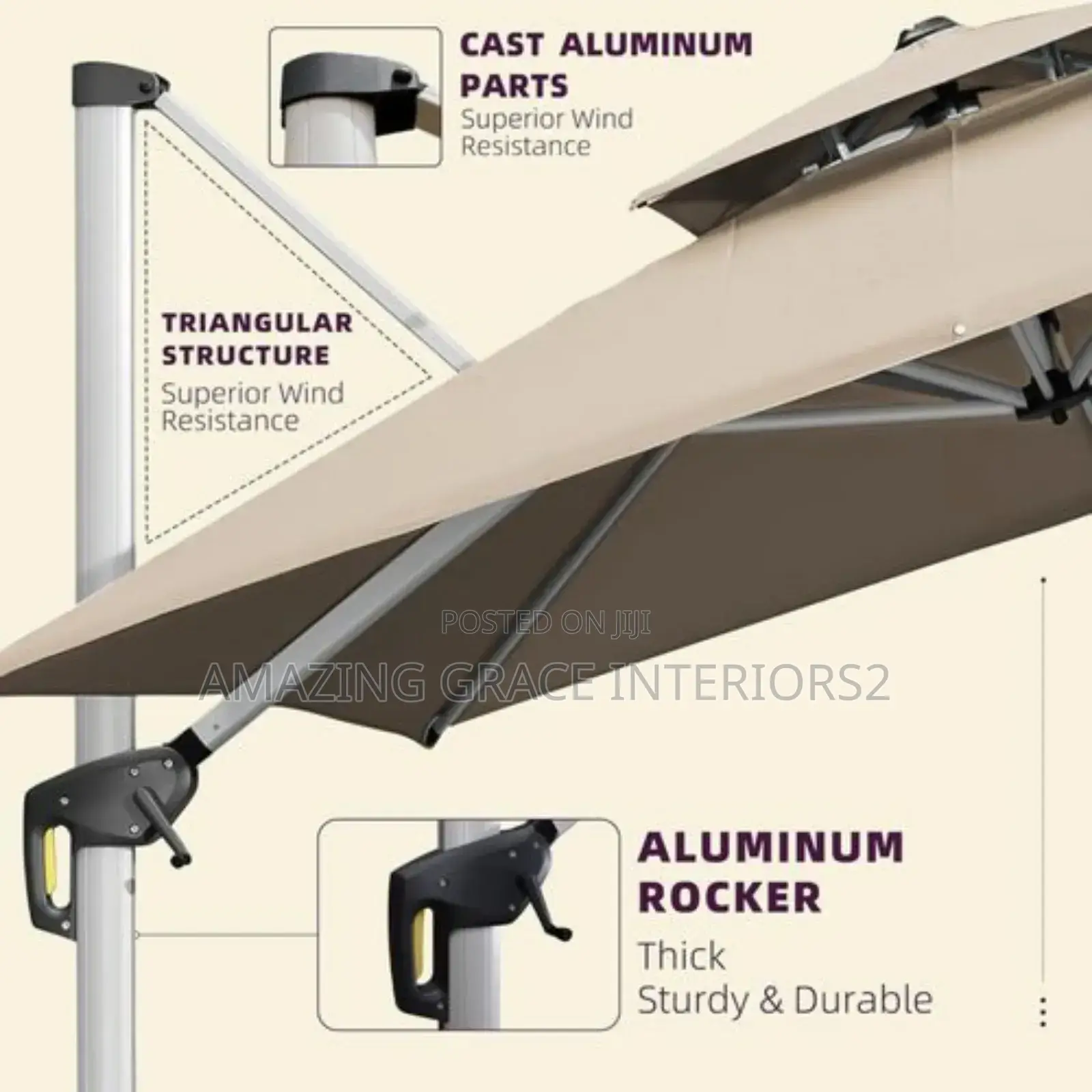 360 Degree Rotation Patio Solar Umbrella - Khaki