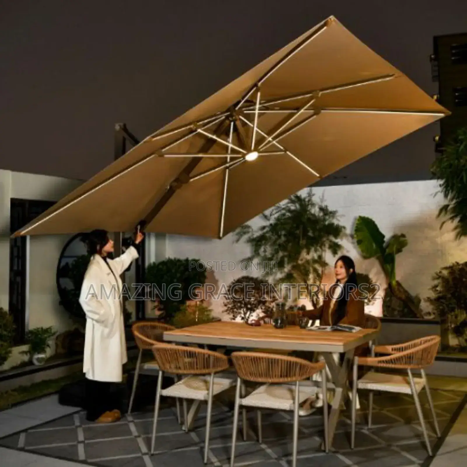 360 Degree Rotation Patio Solar Umbrella - Khaki