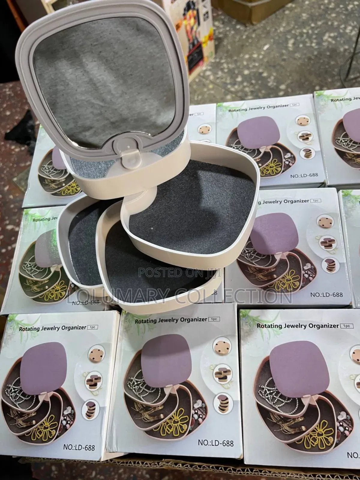Rotating Jewelry Organizer With Mirror – 4 Layer Storage Case