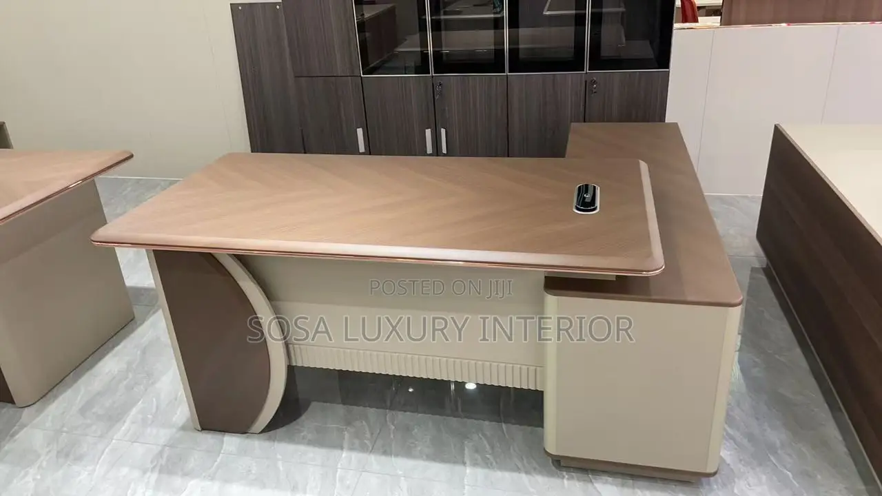 Modern L-Shaped Executive Office Desk With Herringbone Top