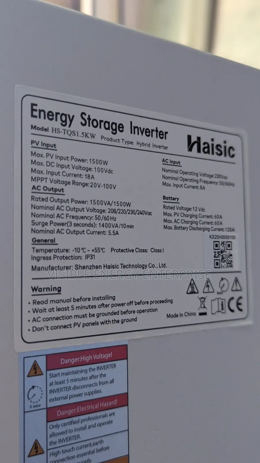 Haisic 4kwh+1.5kva All-in-One Hybrid Inverter and Battery System.