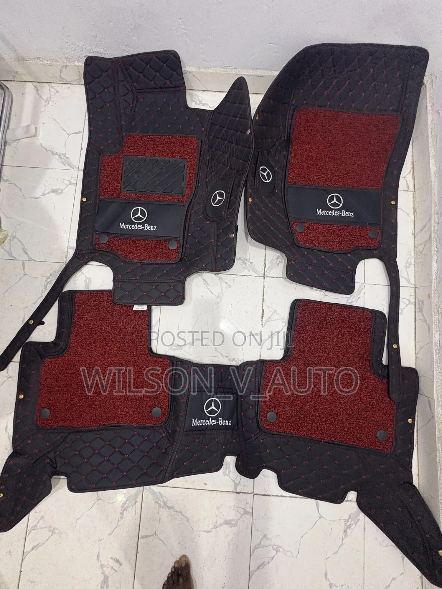 Mercedes Premium Leather Car Floor Mat With Rug (Full Coverage)