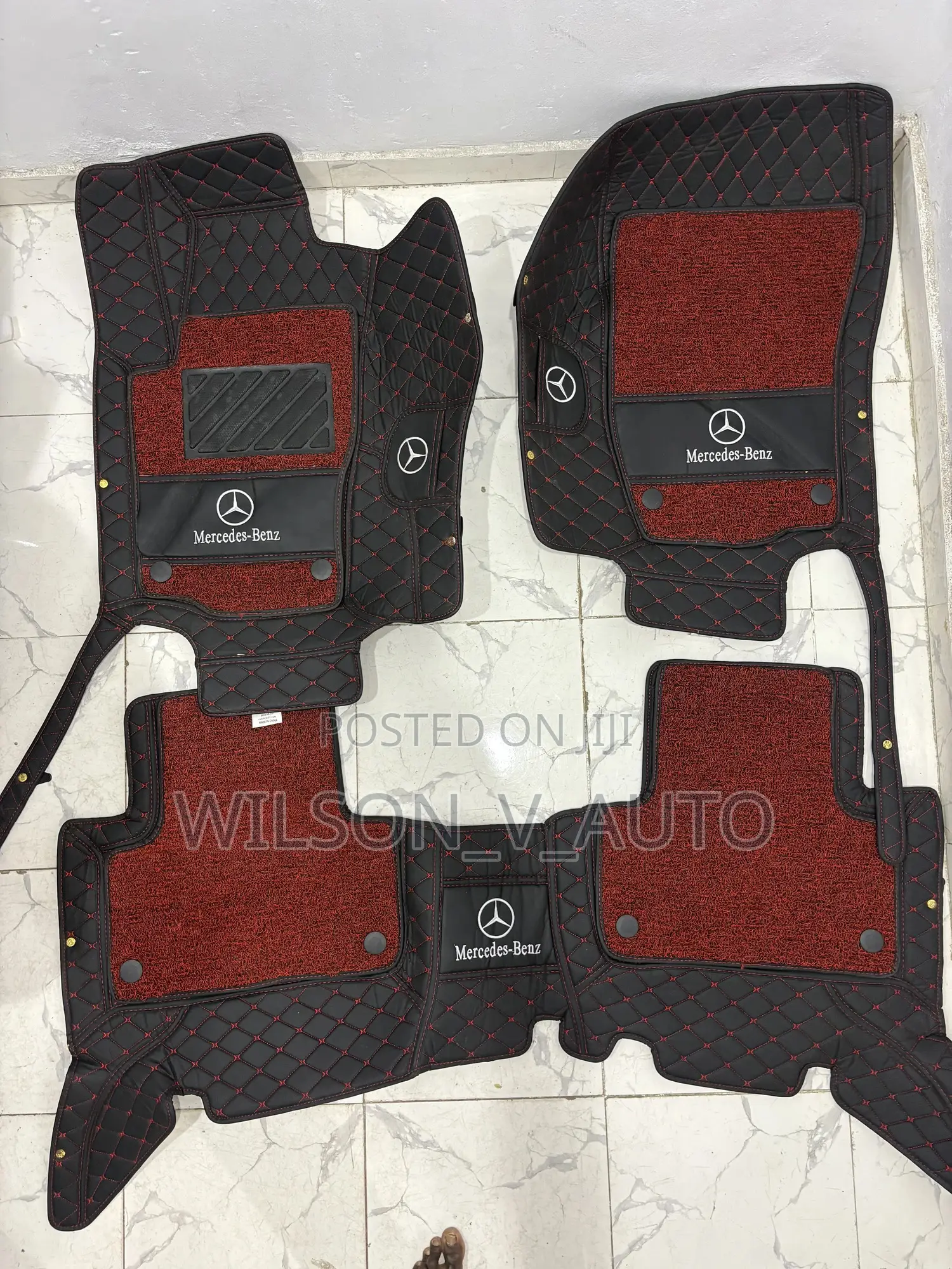 Mercedes Premium Leather Car Floor Mat With Rug (Full Coverage)