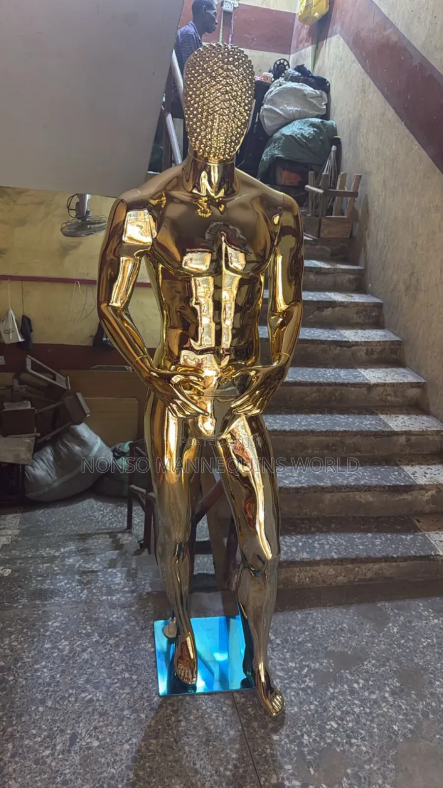 Stone Face Gold Male Chrome Full Body Mannequin