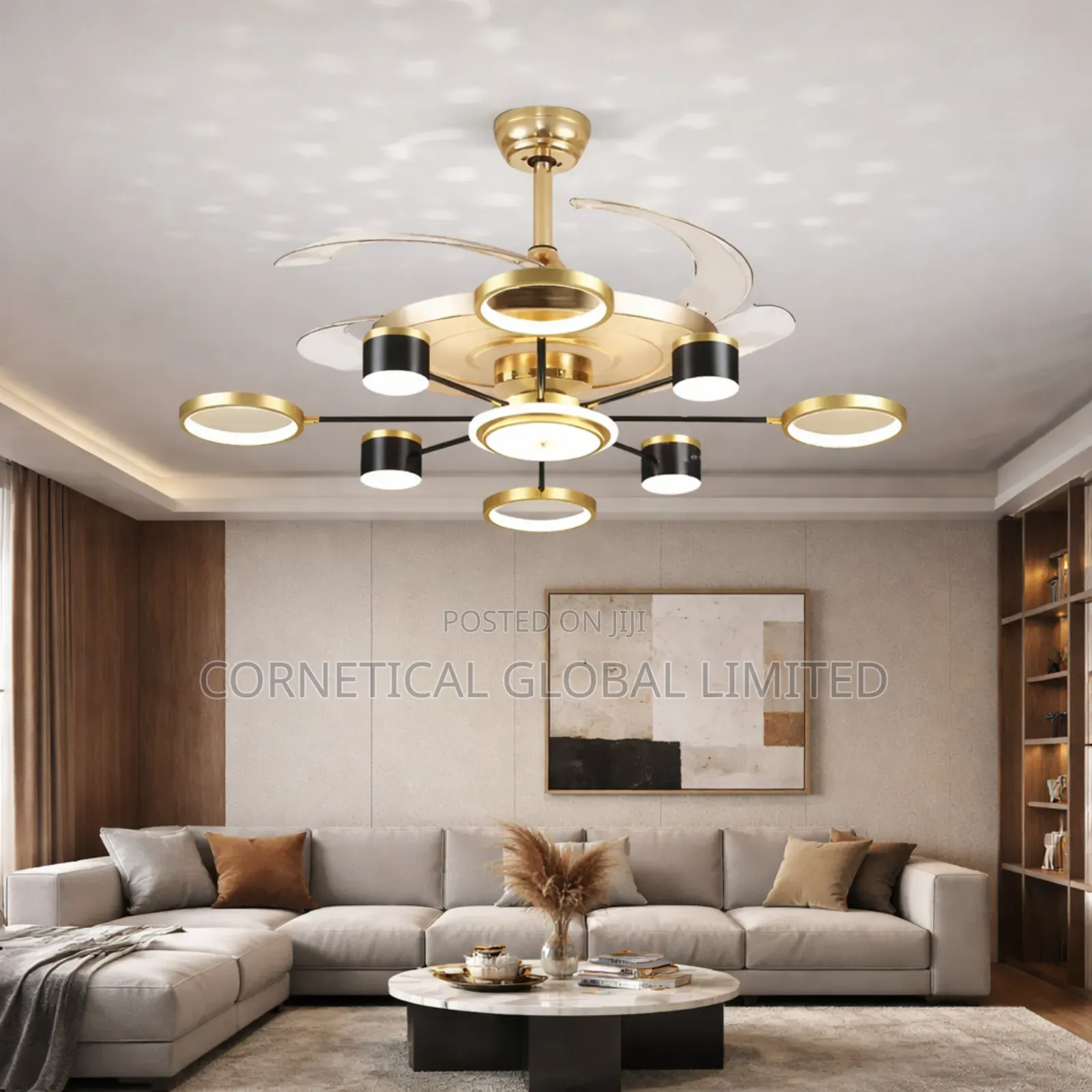 Luxury Ceiling Fan Chandelier (8+1 Heads – Star Sky Design)
