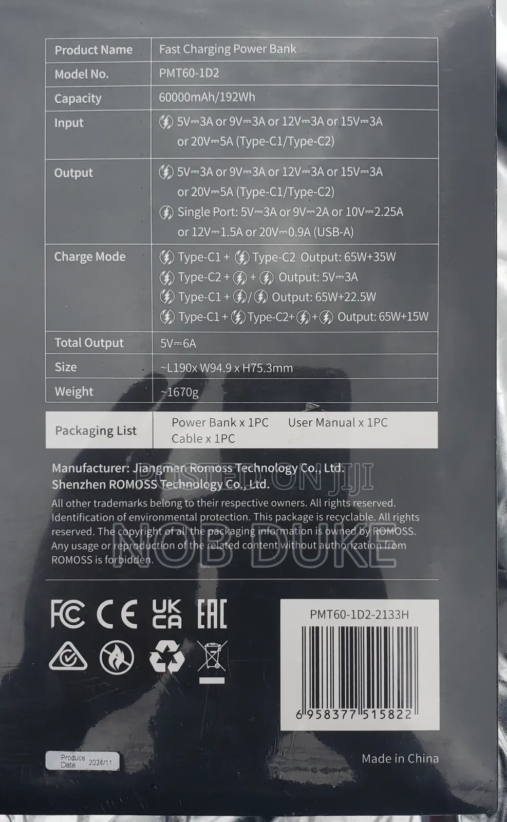Romoss 60000mah 100w Bidirectional Fast Power Bank