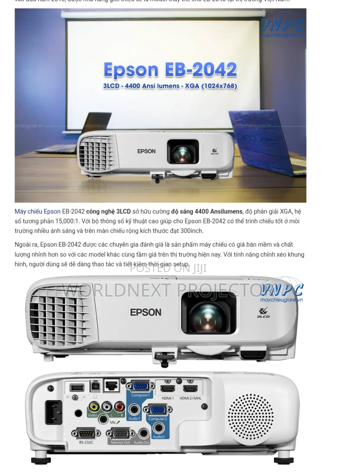 Epson Eb-2042 Portable 3lcd 4,400 Lumens Projector