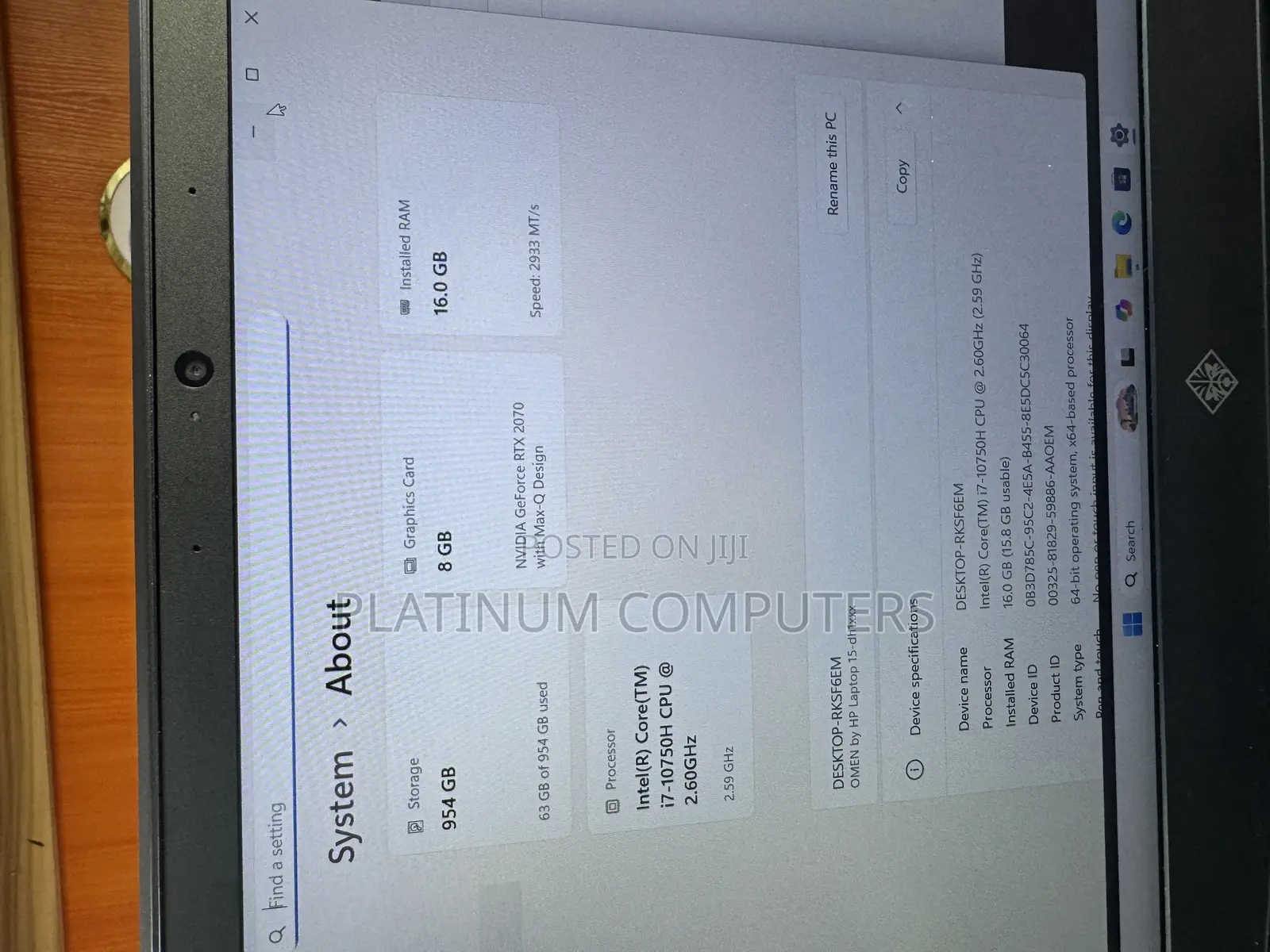 Laptop HP Omen 15-dh002nr 16GB Intel Core i7 SSD 1T