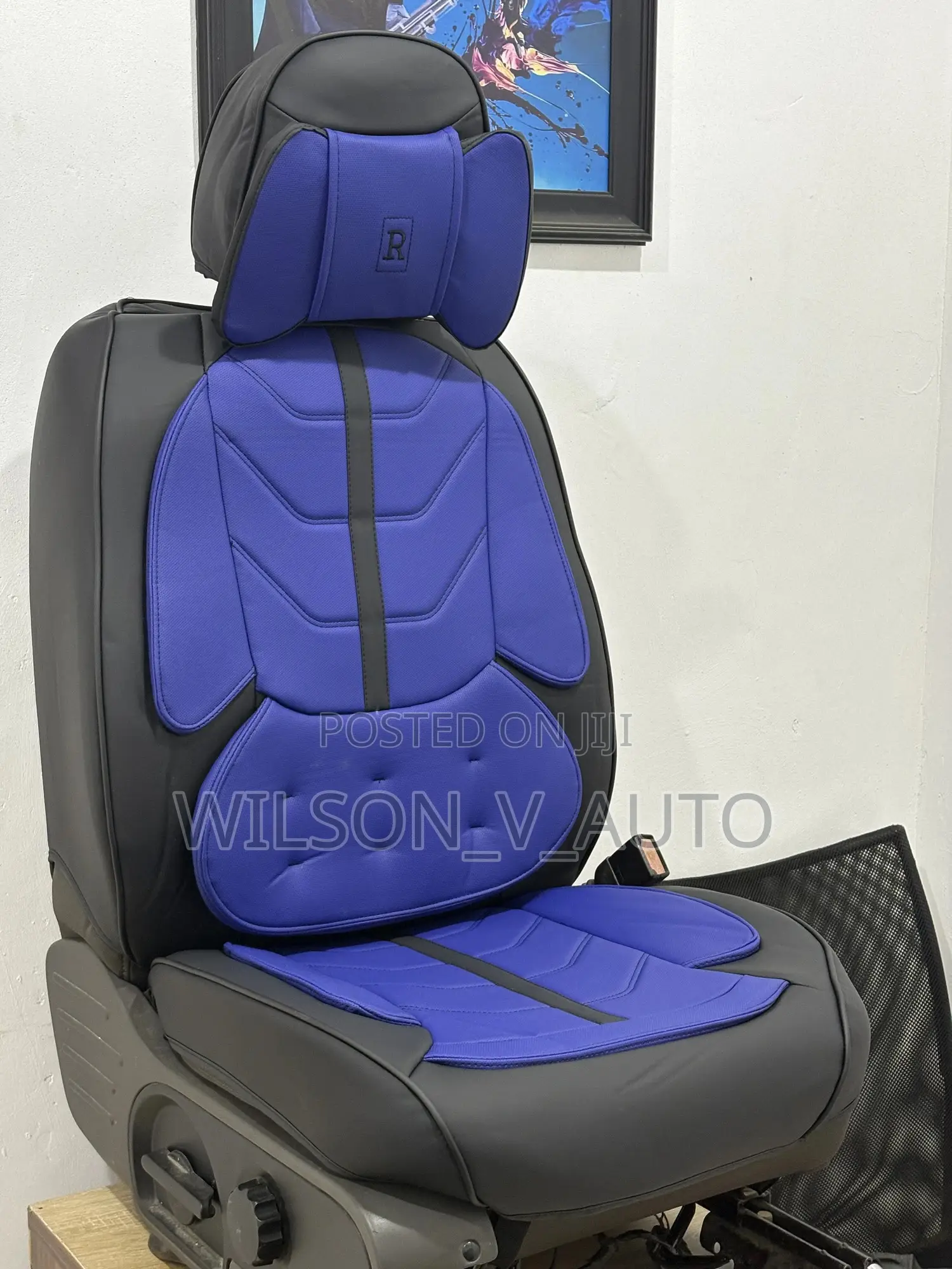 R Power High-Quality Leather Car Seat Cover - Blue and Black