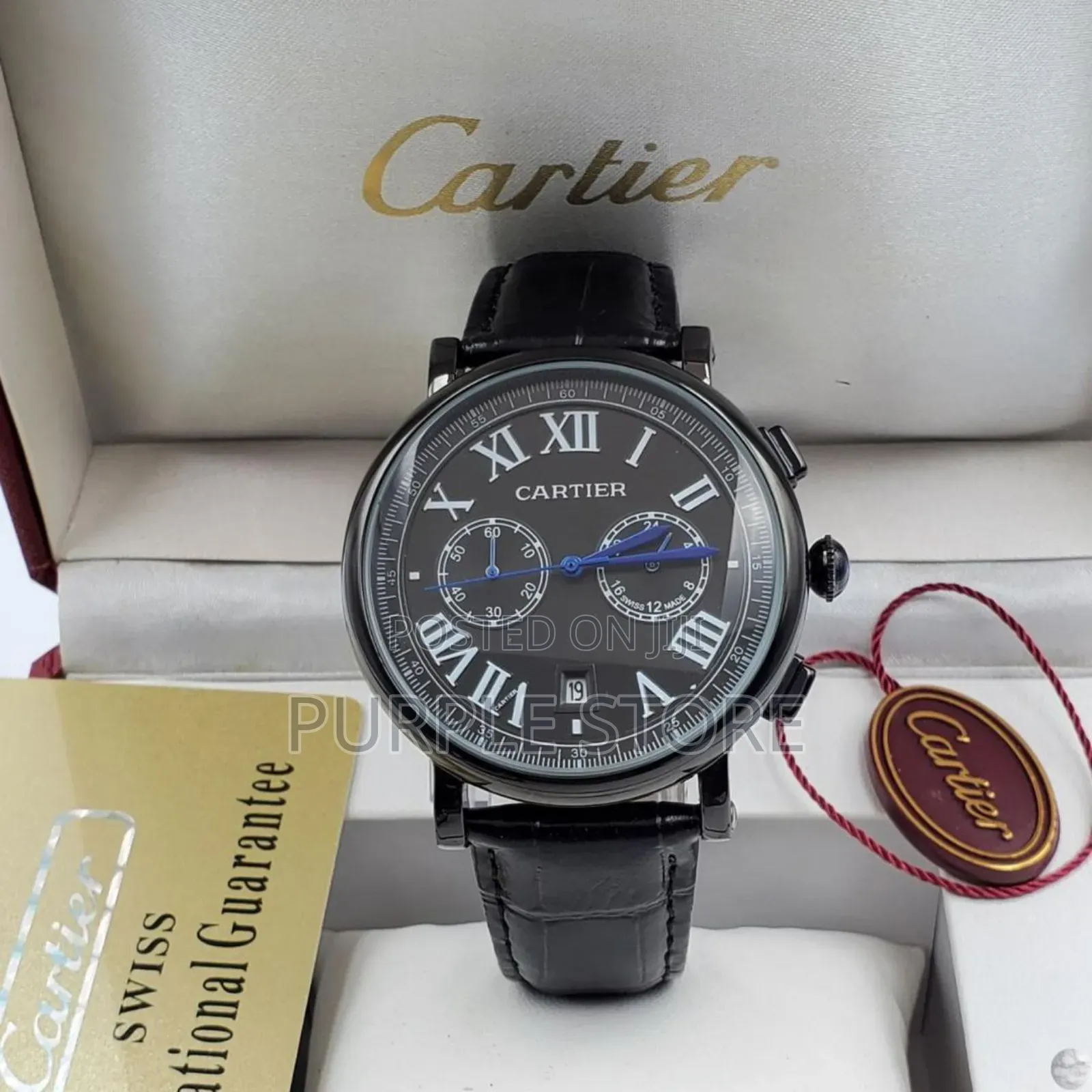 Cartier Leather Chronograph Watch in "Black and Brown" -Leather