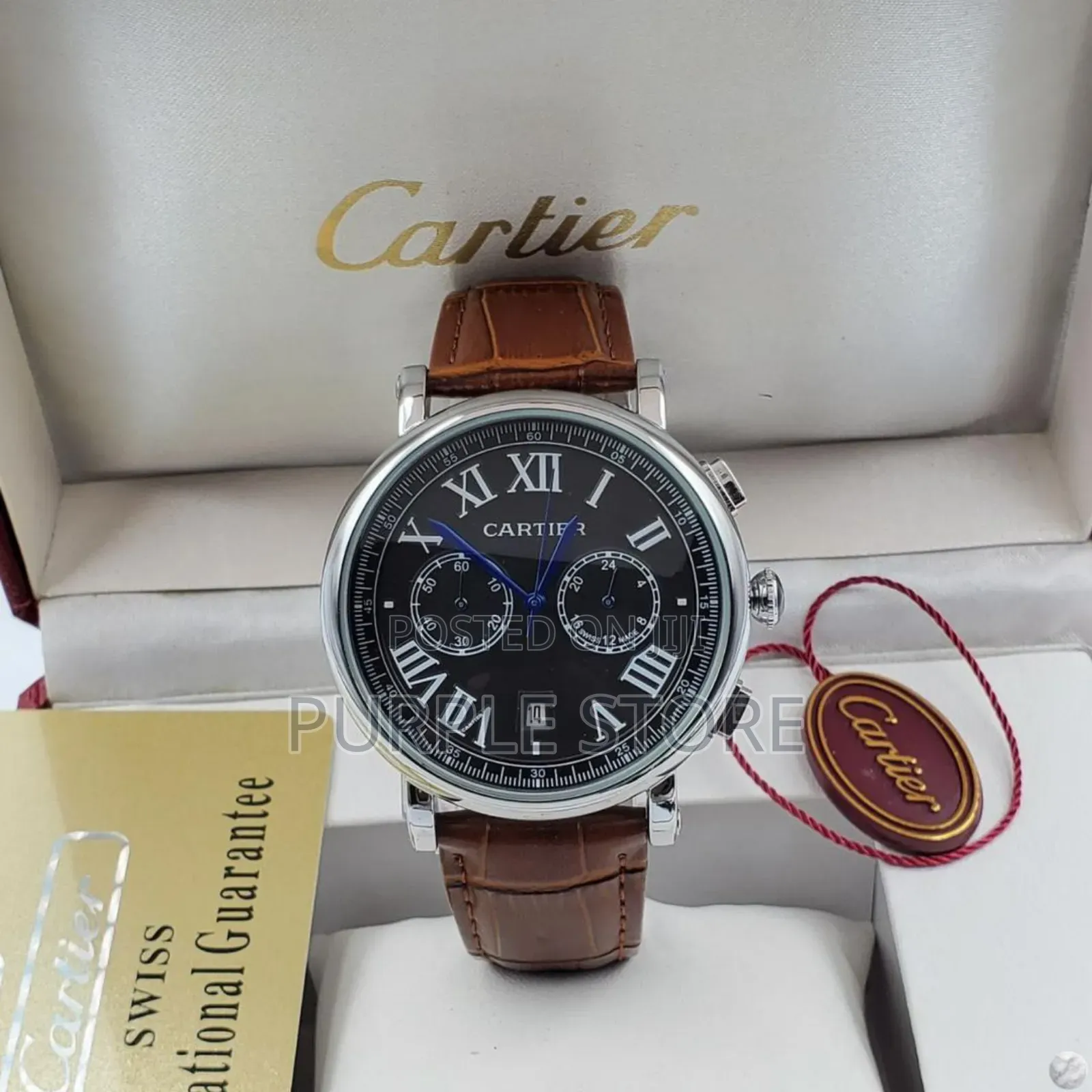 Cartier Leather Chronograph Watch in "Black and Brown" -Leather