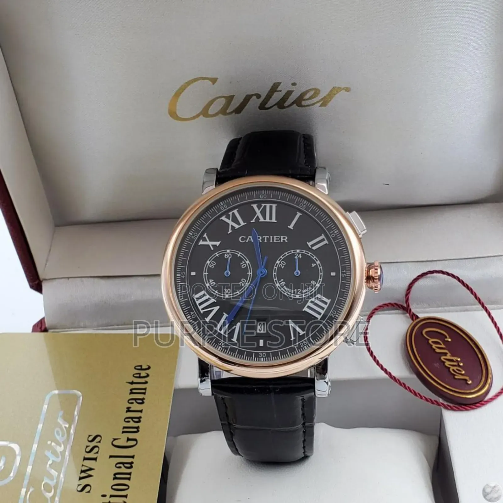 Cartier Leather Chronograph Watch in "Black and Brown" -Leather