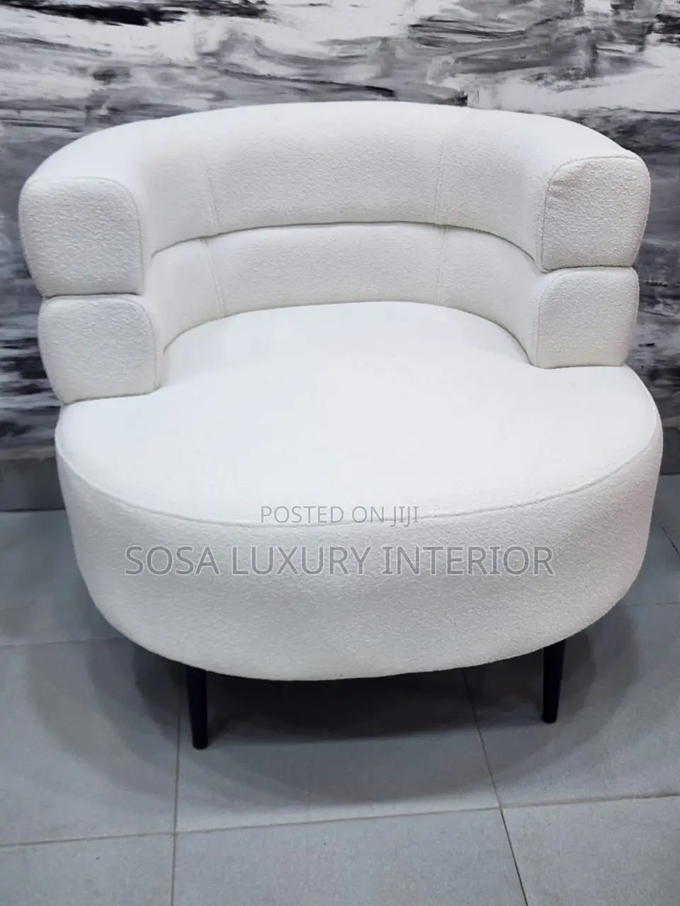 Brand New White Bouclé Curved Armchair