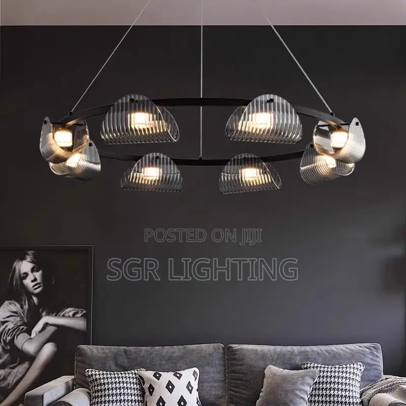 Modern Black Led Pendant Lights Minimalist Smoke Grey Glass Chandelier