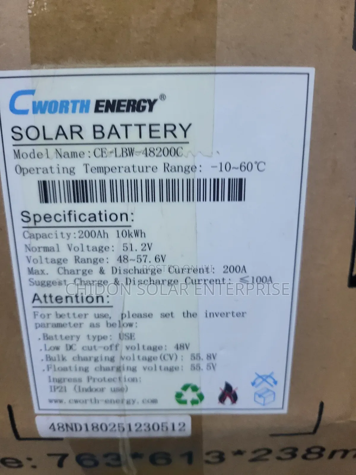 10kwh 51.2v Cworth Energy Lithium Ion Battery