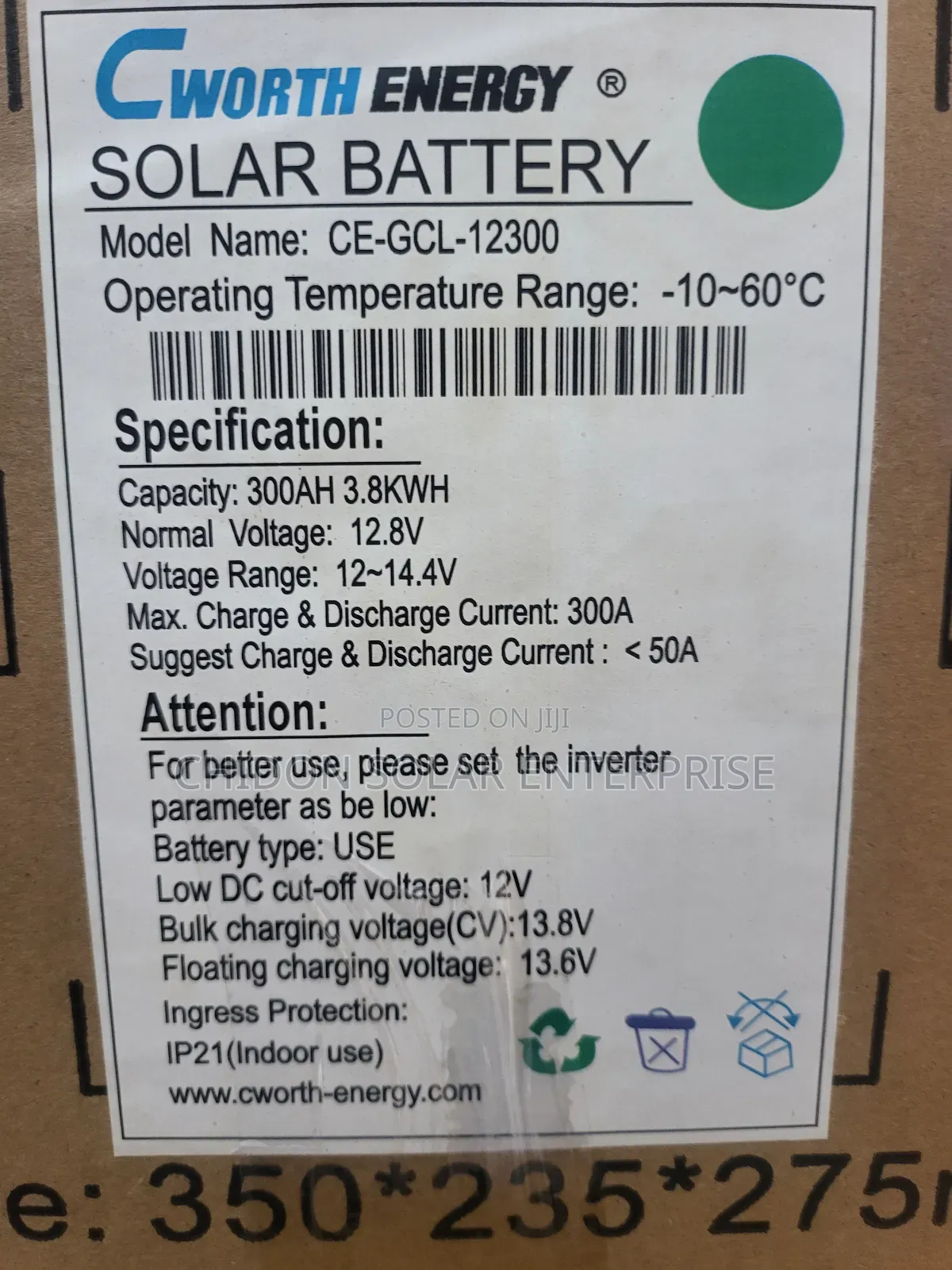3.3kwh 12v Cworth Lithium Ion Batterie
