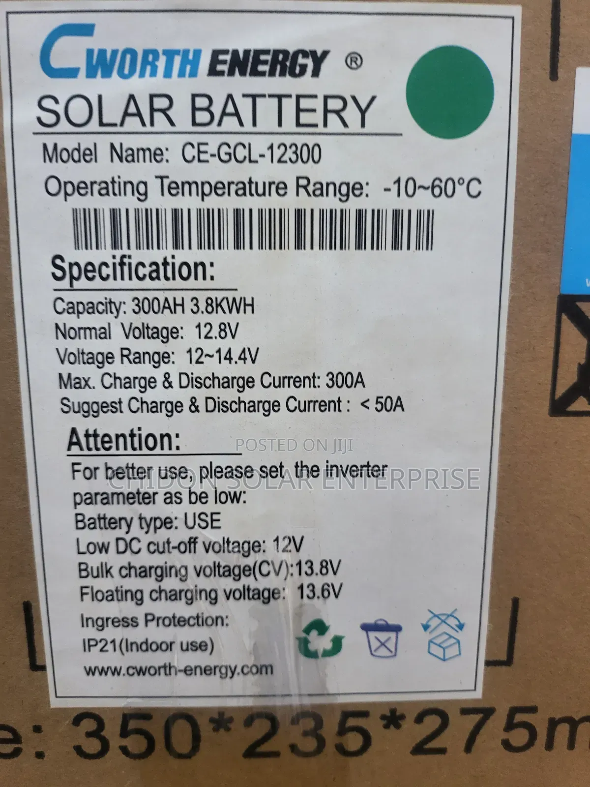 3.3kwh 12v Cworth Lithium Ion Batterie