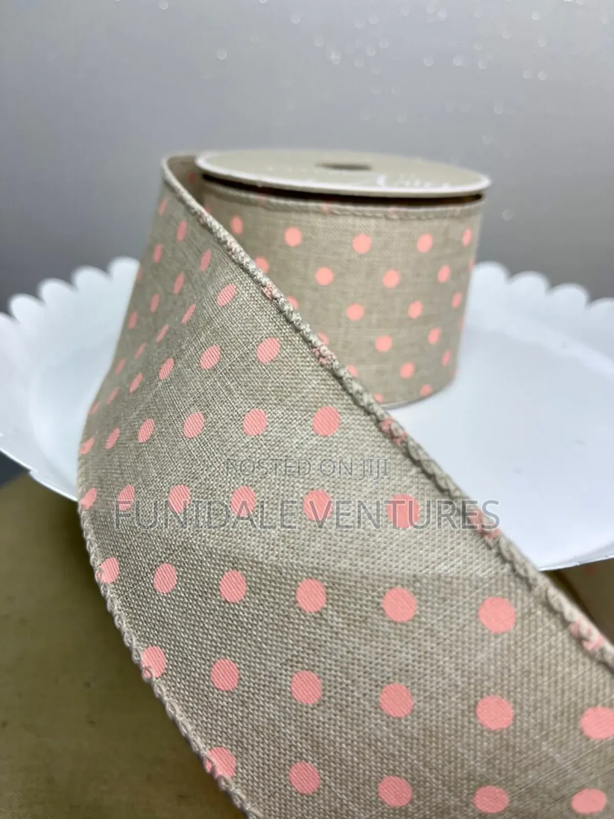 Vintage Blush Polka Dot Wired Ribbon