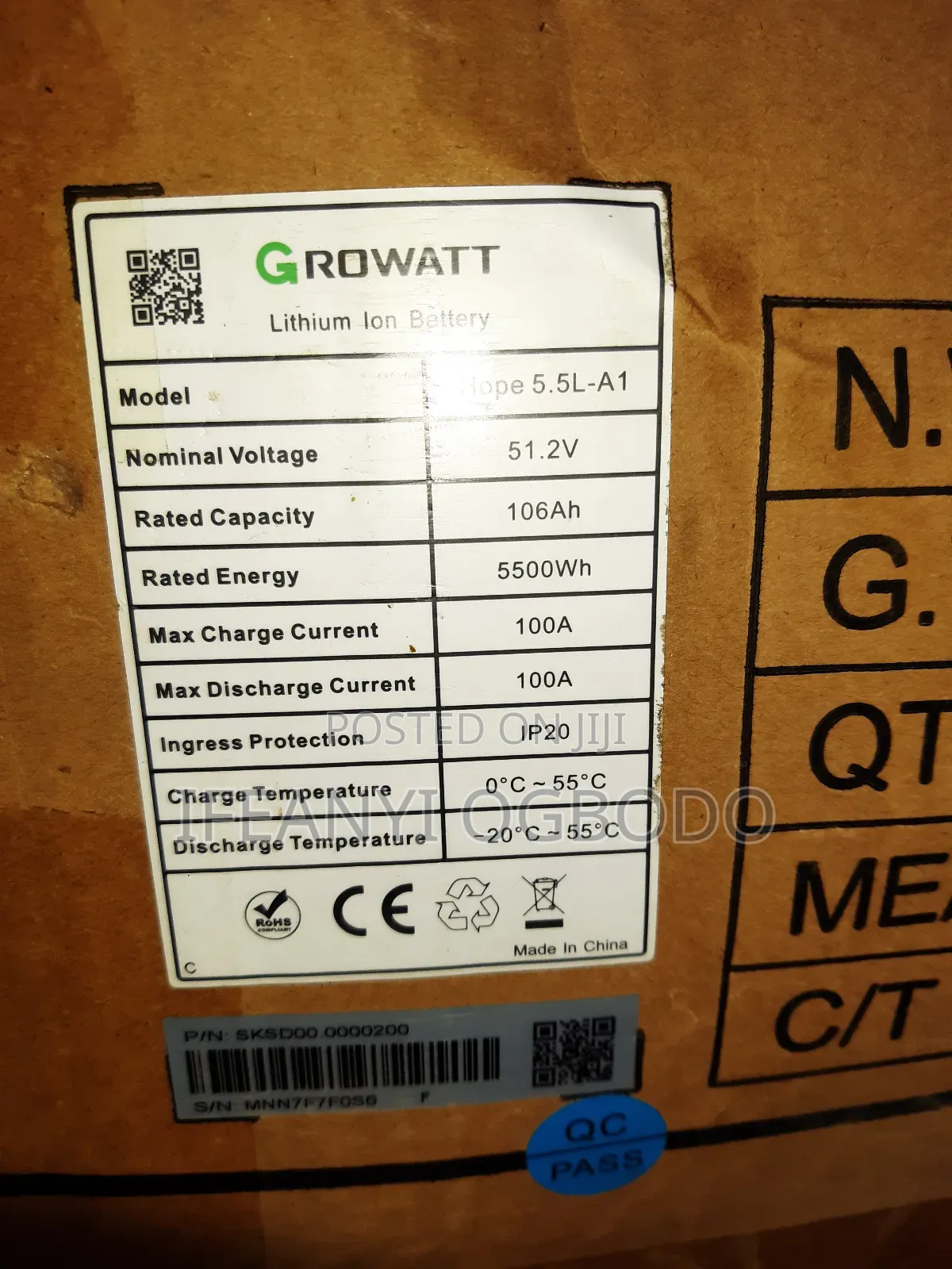Growatt Lithium Battery 5kwh 51.2v