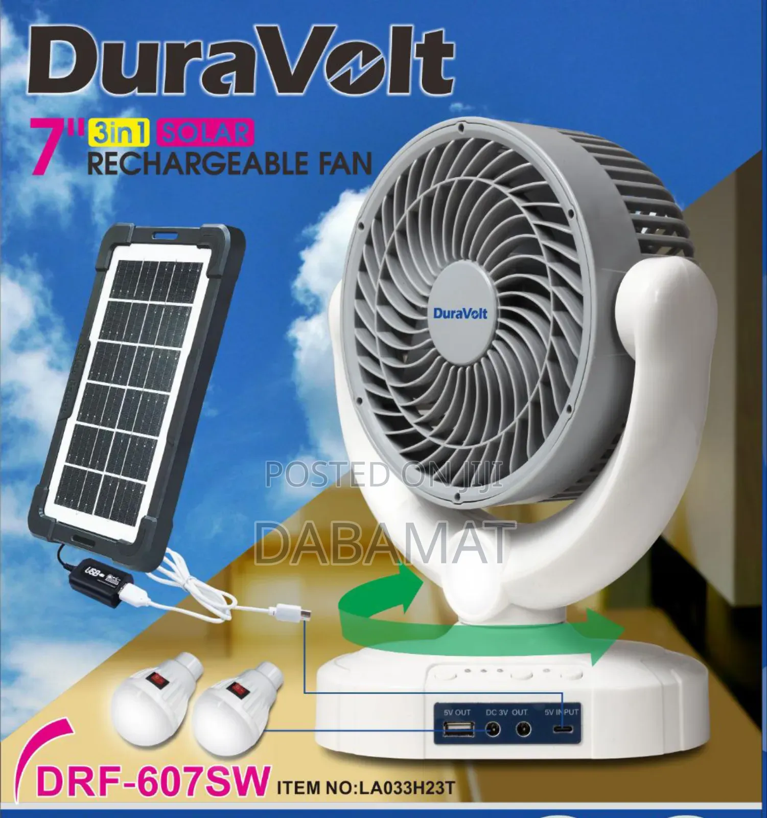 7 Inches Solar Rechargeable Fan With Rotation