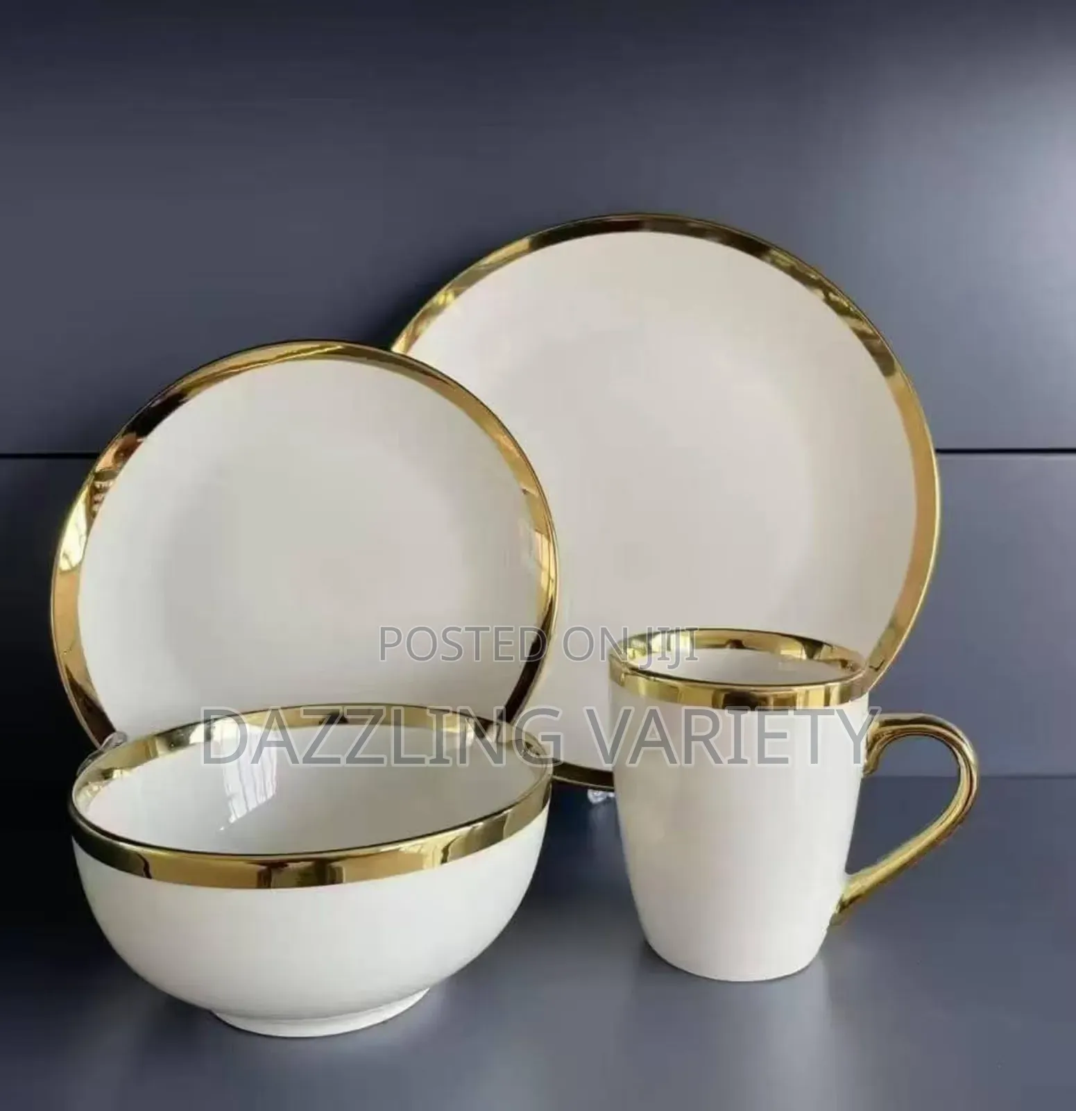 16pcs Luxury Fine Porcelain Dinner Set - White Colour With Gold Rim