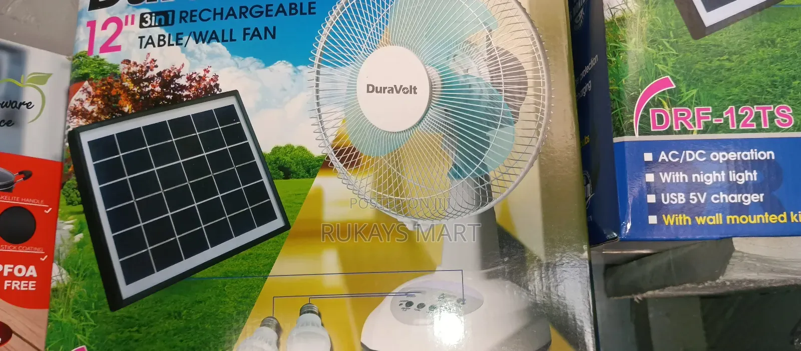Duravolt 12inch 3in1 Rechargeable Solar Fan