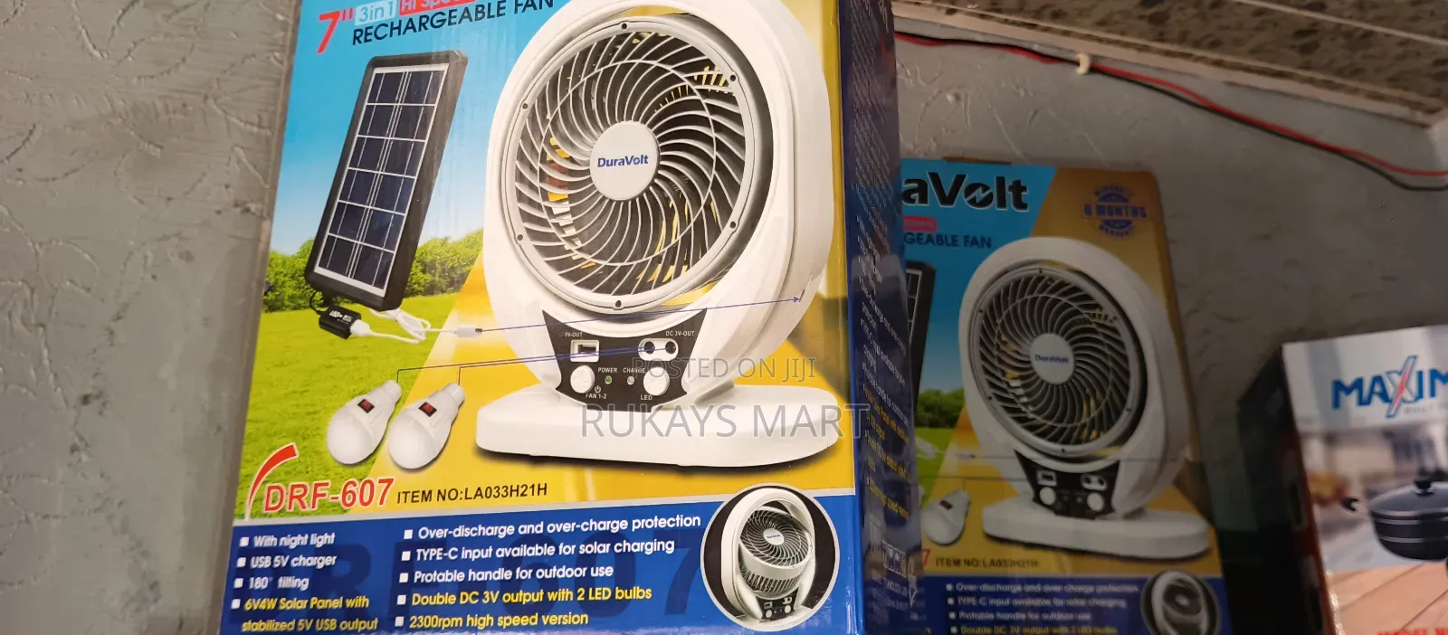Duravolt 7inch 3in1 Rechargeable Solar Fan With 2 Bulb