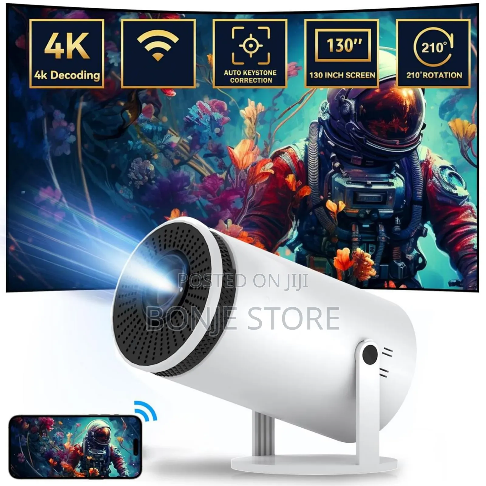 Portable Projector, Full Hd 1080p Mini Projector With Wifi Auto Focus