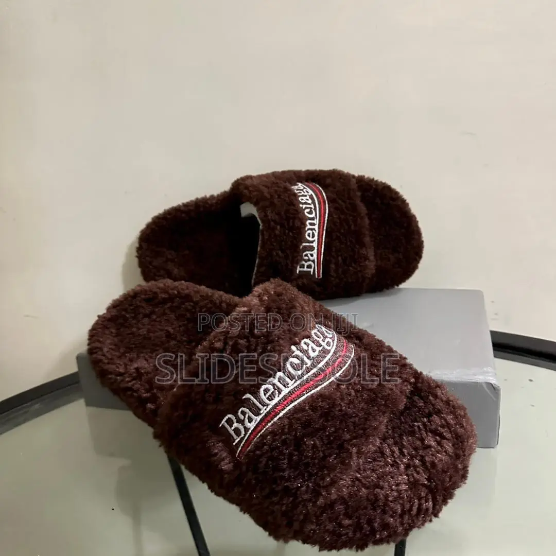 Balenciaga Embroidered Teddy Fur Slides