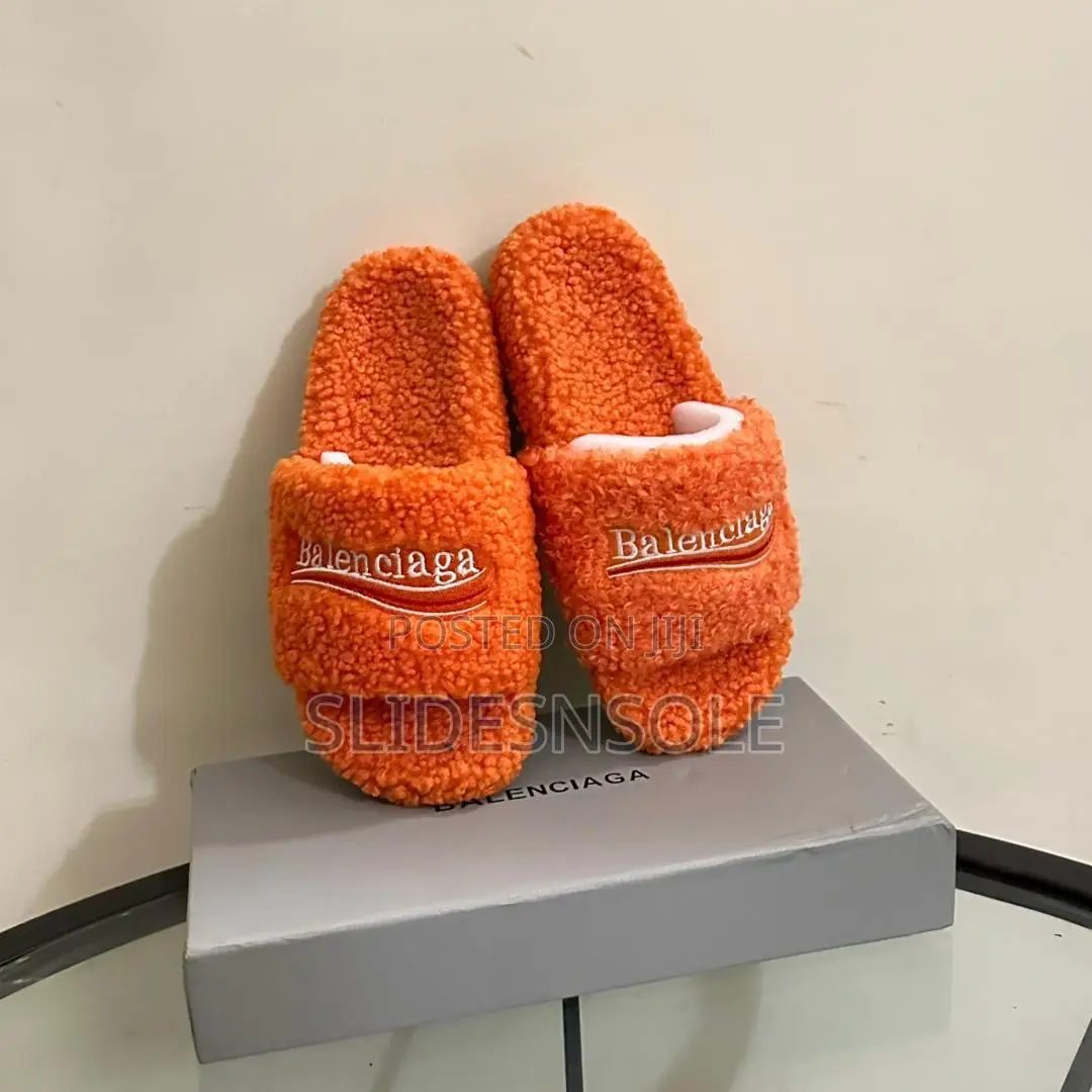 Balenciaga Embroidered Teddy Fur Slides