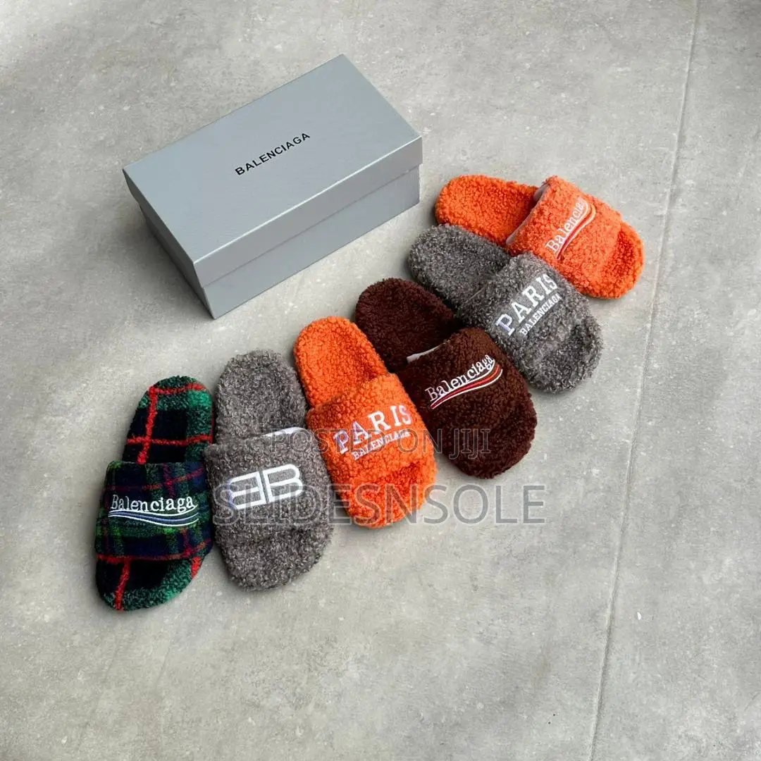 Balenciaga Embroidered Teddy Fur Slides