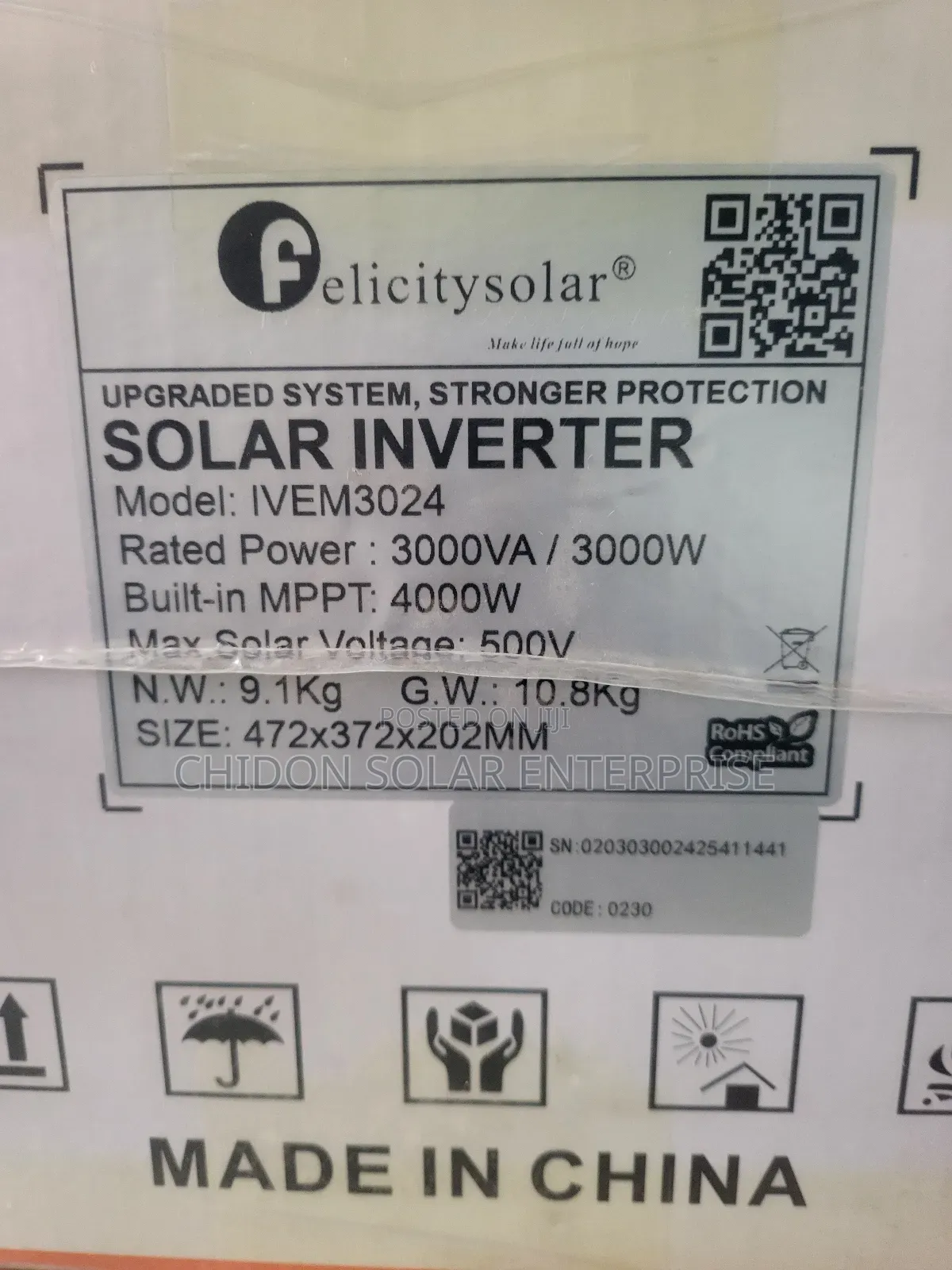 3kva 24volts Ivem Felicity Hybrid Inverter
