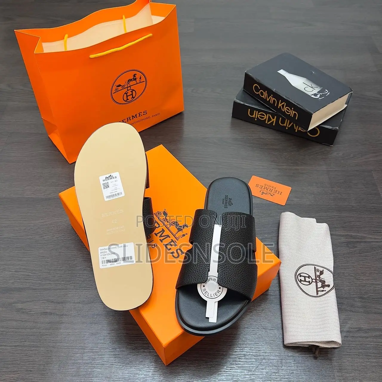 Hermès Chypre Matte Grained Leather Sandals