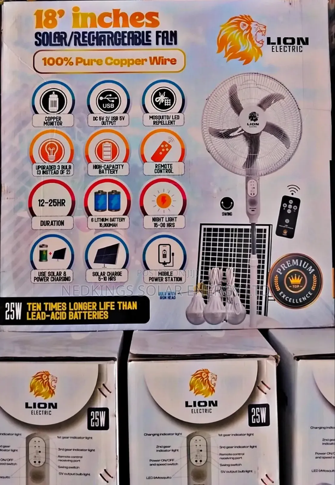 18 Inches Lion Solar/Rechargeable Fan