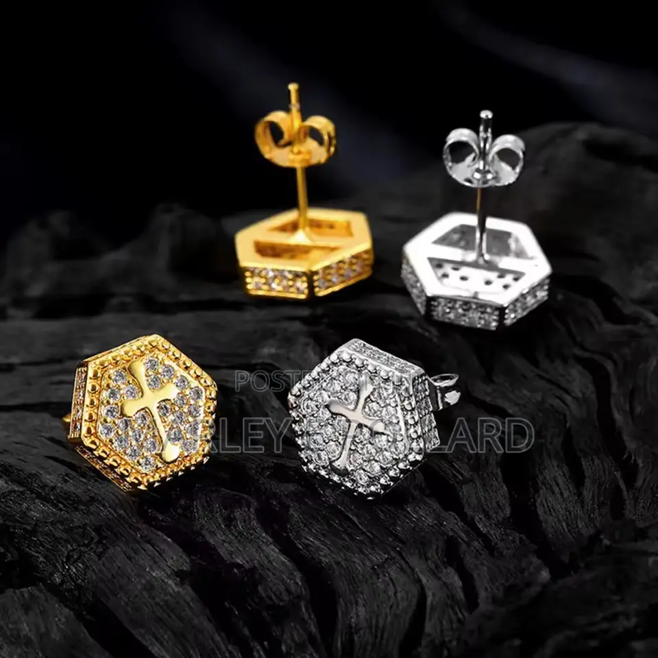 Quality Cross Platinum Plated Gold Silver Studs Earring Cz Earring