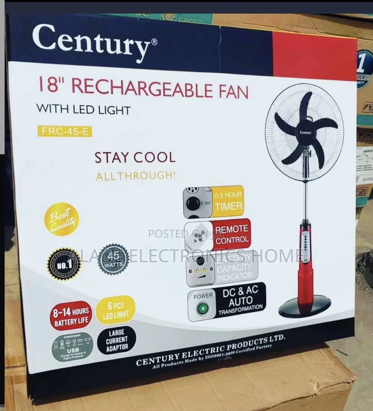 Century Rechargeable Fan 18” 3yrs Warranty