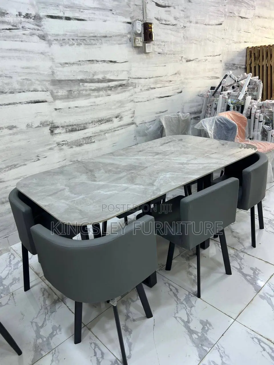Foreign Marble Dining With 6 Chairs
