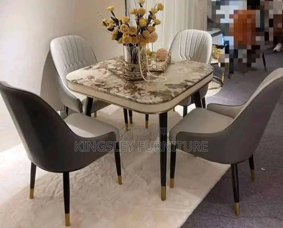 Foreign Marble Dining by 4 Chairs