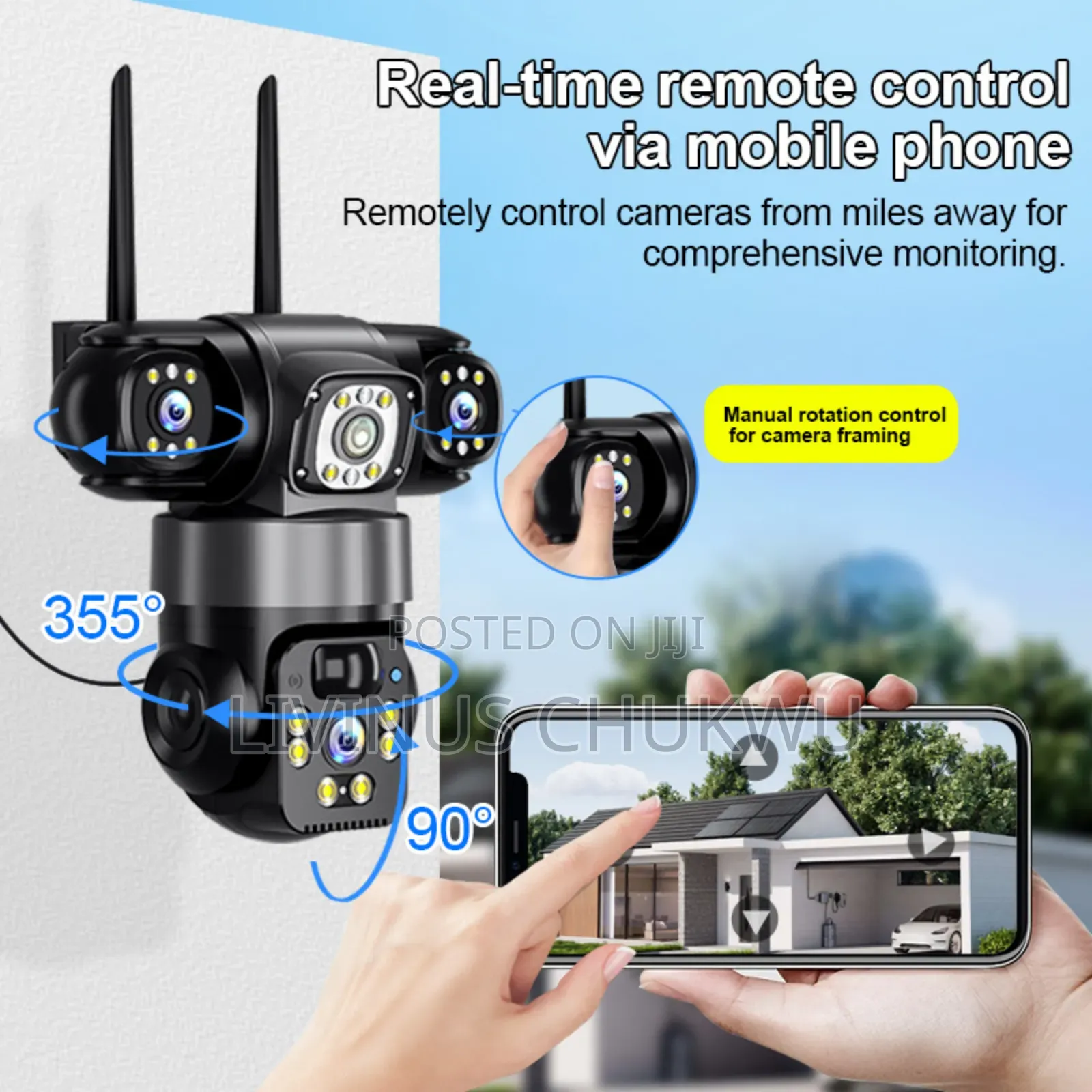 V380 Triple Lens PTZ Solar CCTV Camera