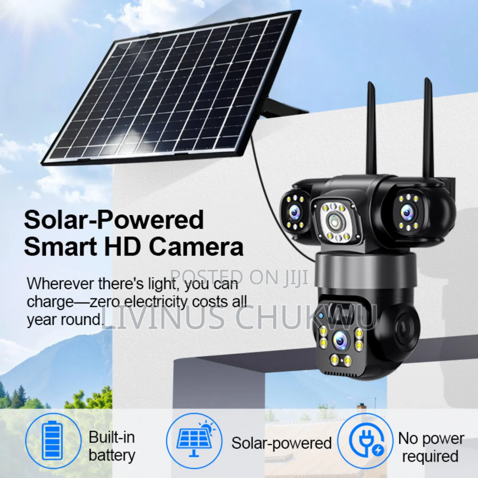 V380 Triple Lens PTZ Solar CCTV Camera