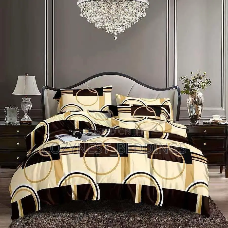 Cream Brown Geometric Duvet, Bedsheet Set With Pillowcases (6x7)