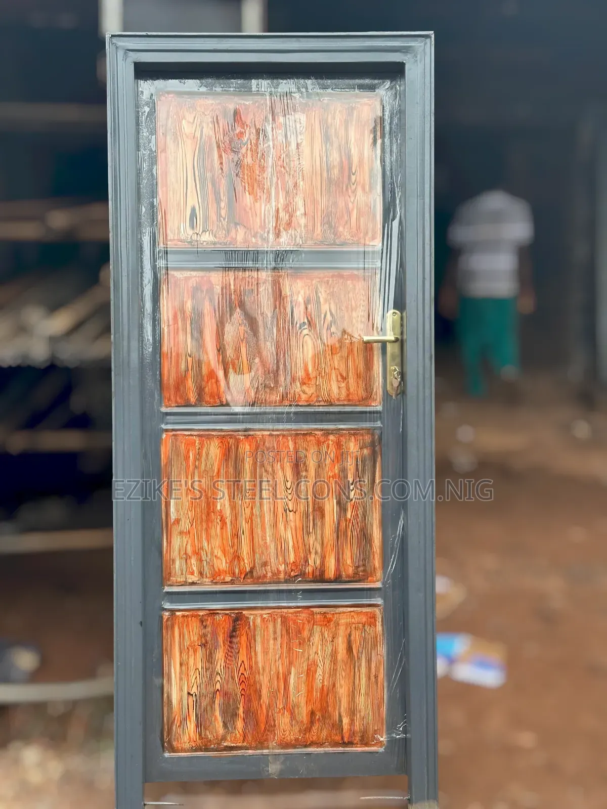 Metal Security Door With Wooden Finish.Water Resistant